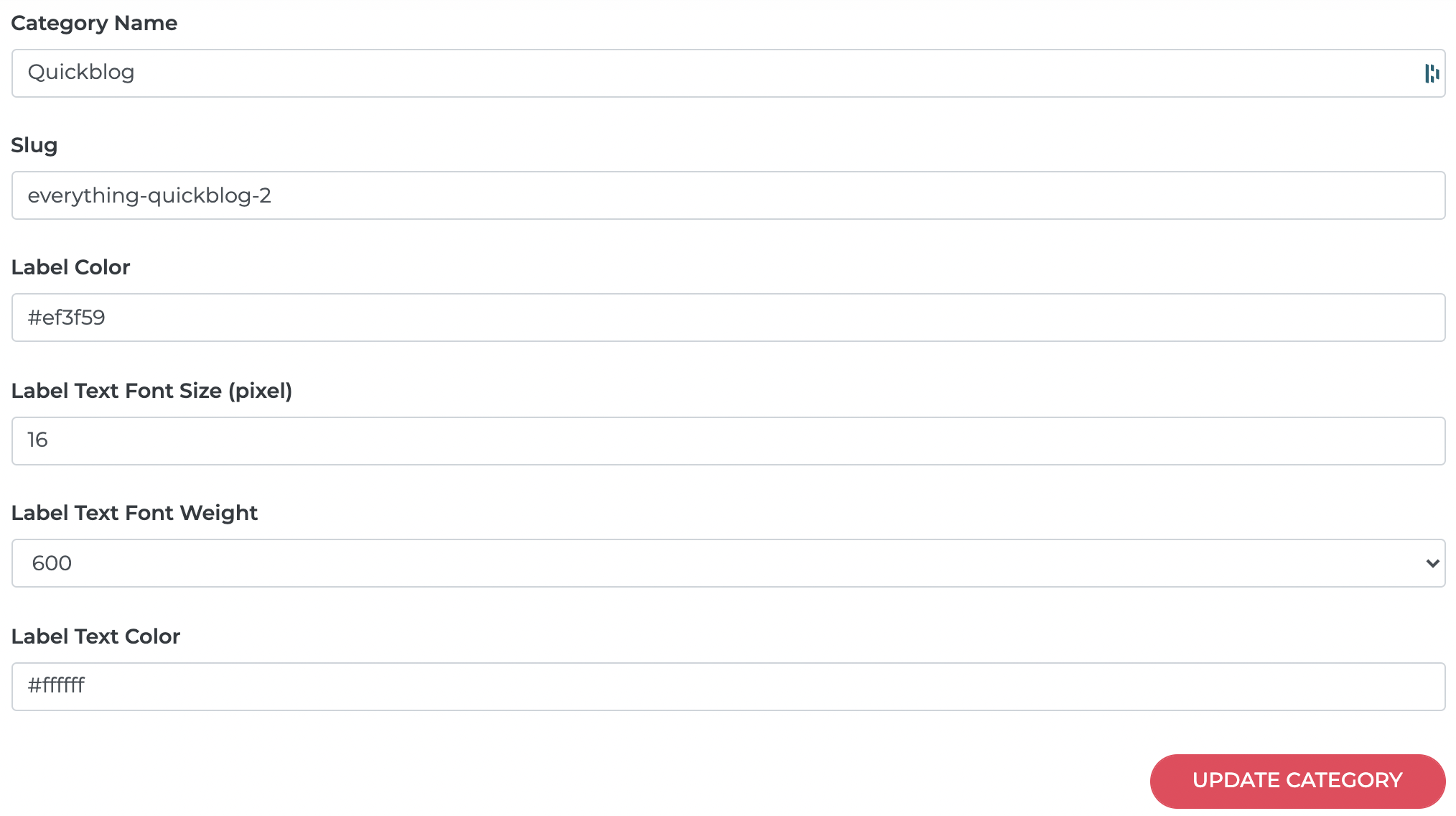 Quickblog | Category settings Quickblog | Category settings